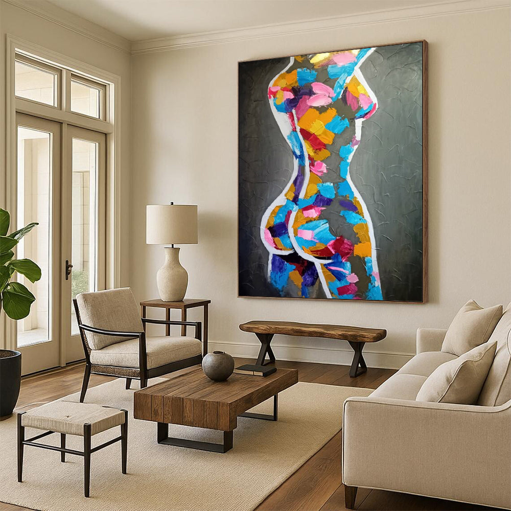 “Color - Blocked Feminine Form” - Colorful Abstract Female Body Painting On Canvas CT2188