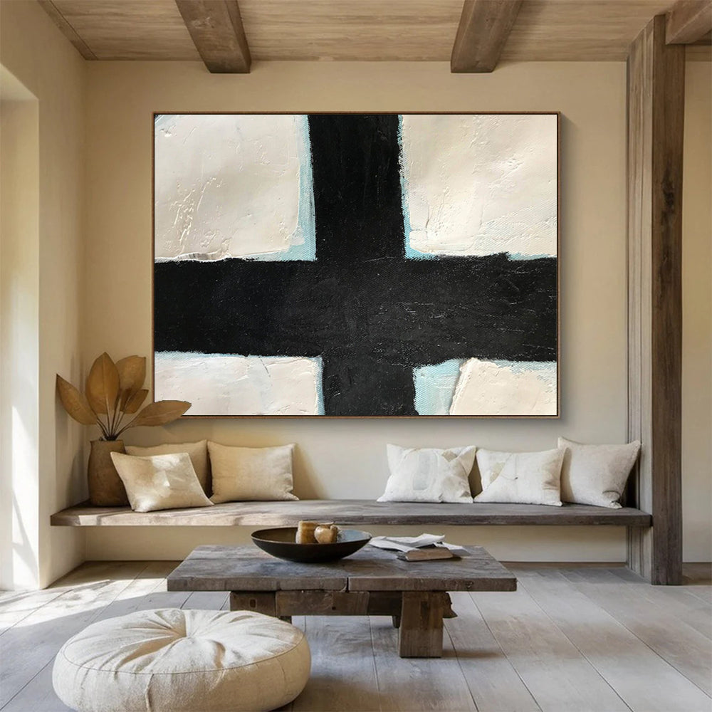 Crossroads Black White and Blue Abstract Painting On Canvas DKH180