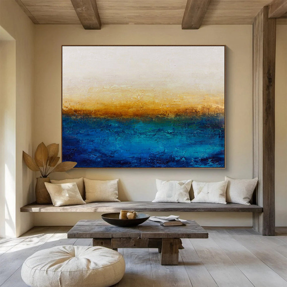 “Gradient Horizon - Blues, Yellows, and Subtle Textures” Painting On Canvas DKH007
