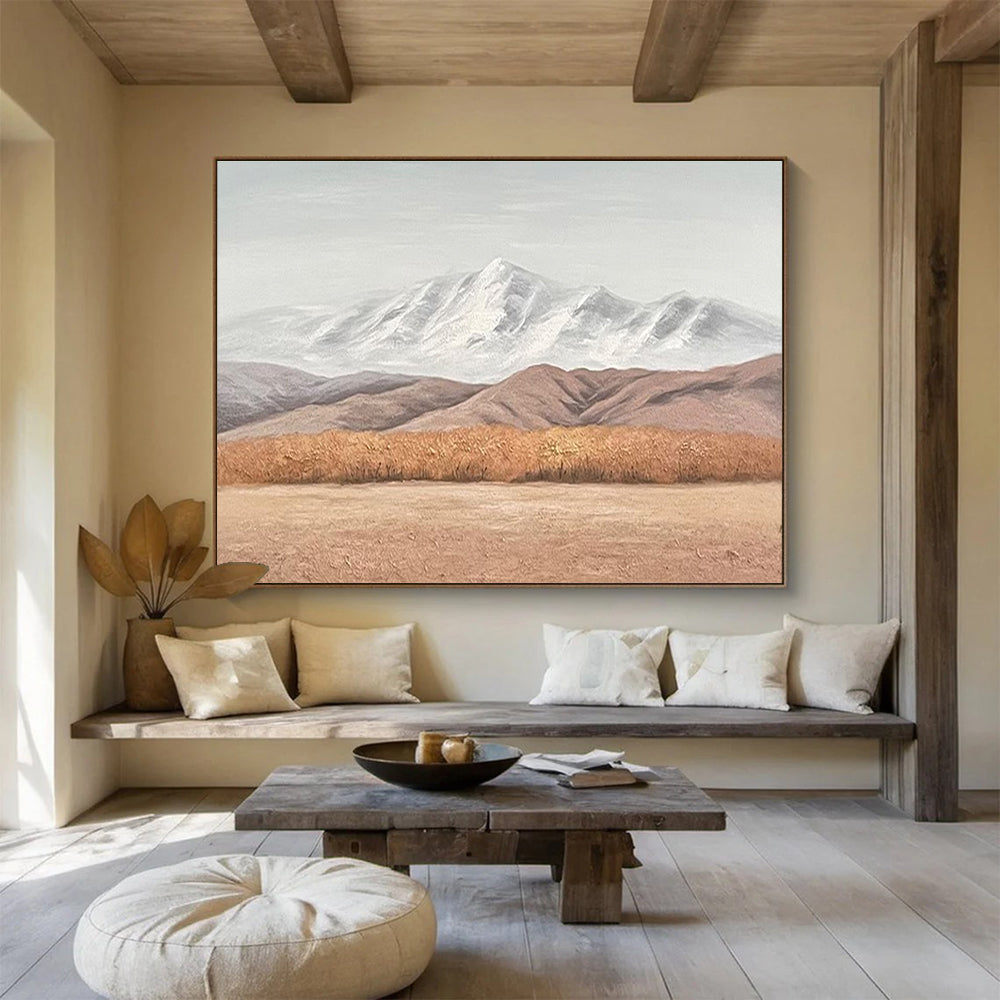 Snowy Mountain Landscape - Gray, White & Brown Landscape Painting On Canvas DKH890