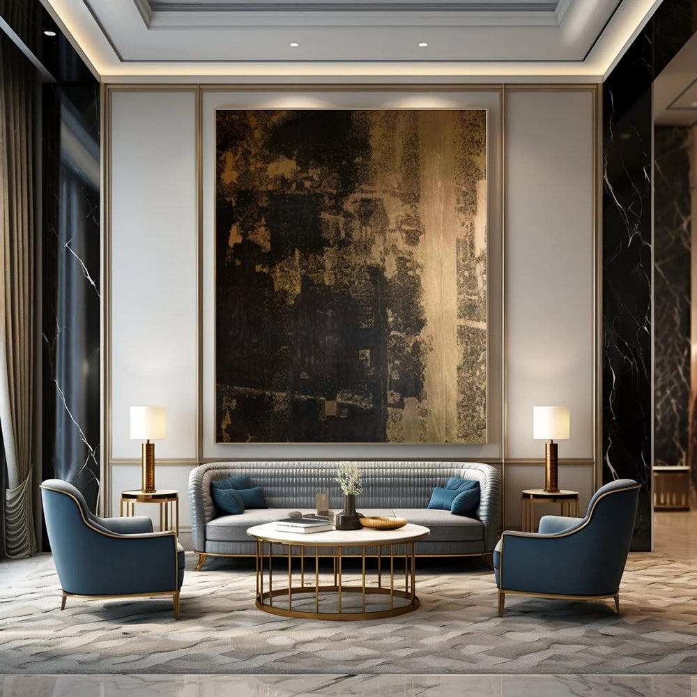 Dark Brown & Black Textured Mural - Mixed - Media Abstract On Canvas CT1295