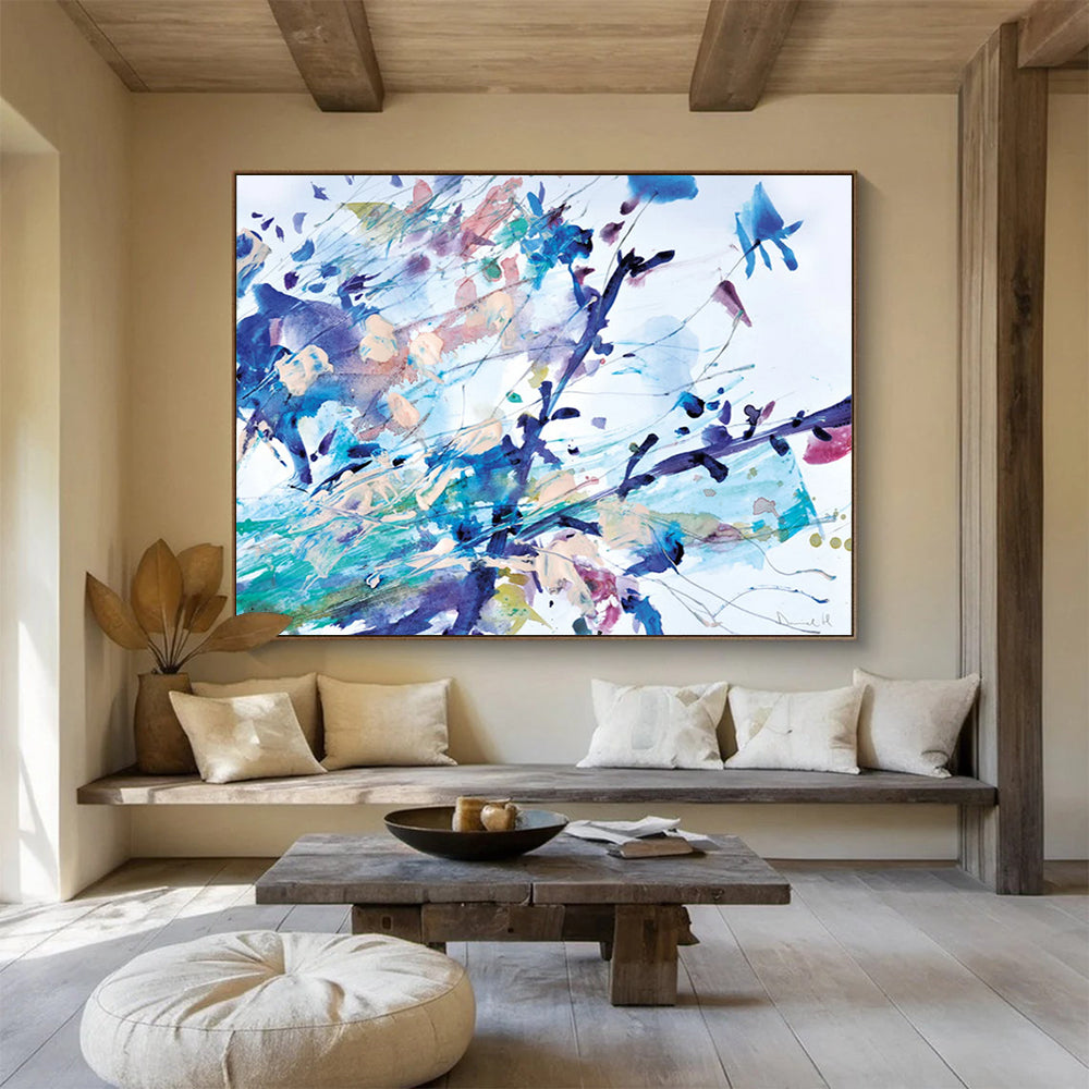 “Colorful Floral Splash” Watercolor - style Abstract Painting On Canvas DLZ147