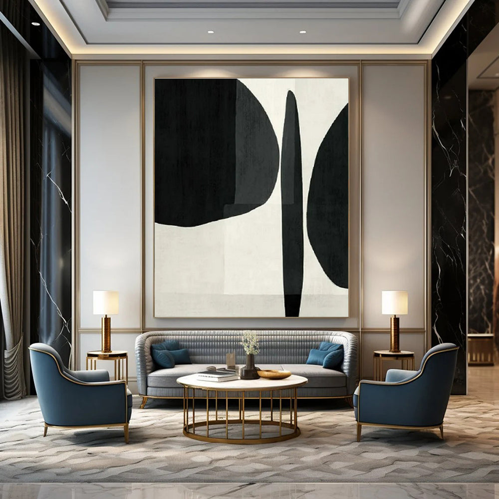 Black - White Abstract Forms I - Minimalist Abstract Ink Painting CT1426