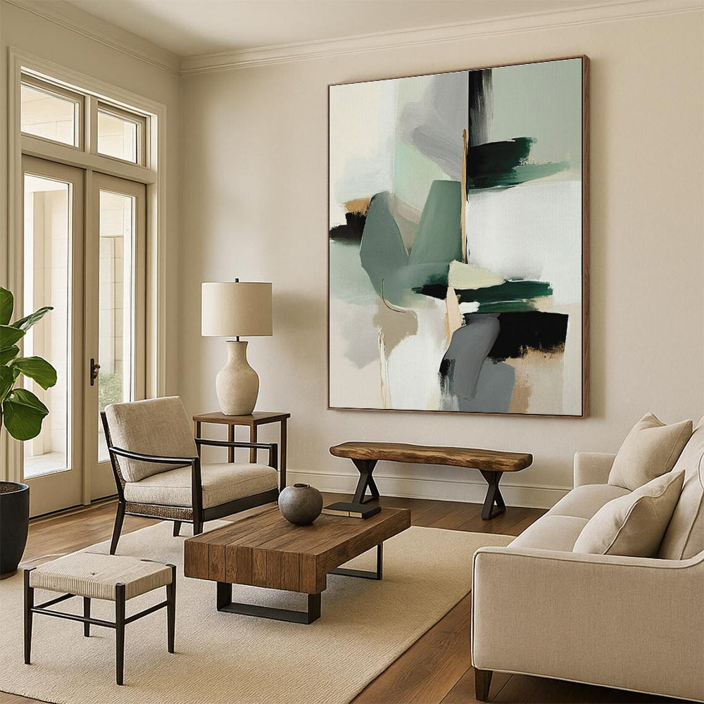 Muted Green, Gray & Beige Shapes, “Subtle Sophistication” - Abstract Geometric Acrylic Painting CT0760