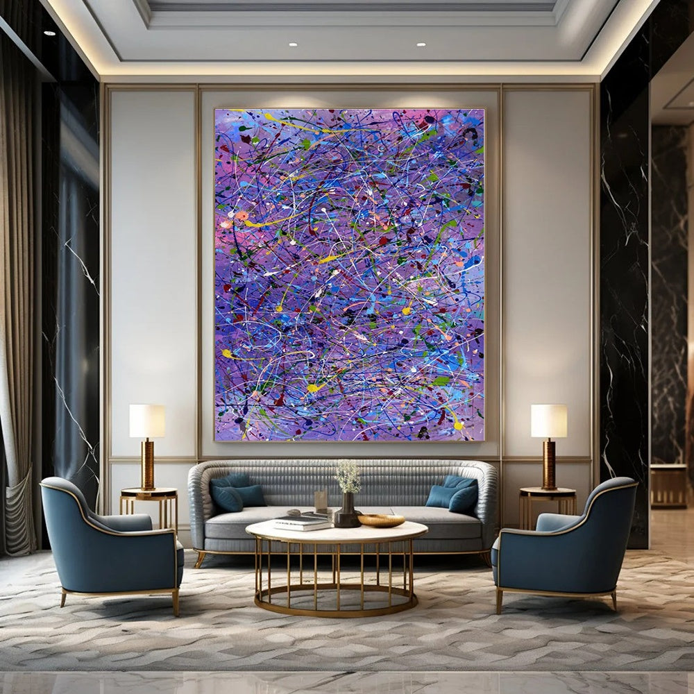 Colorful Tangled Lines on Purple - Abstract Expressionist Acrylic On Canvas CT1321