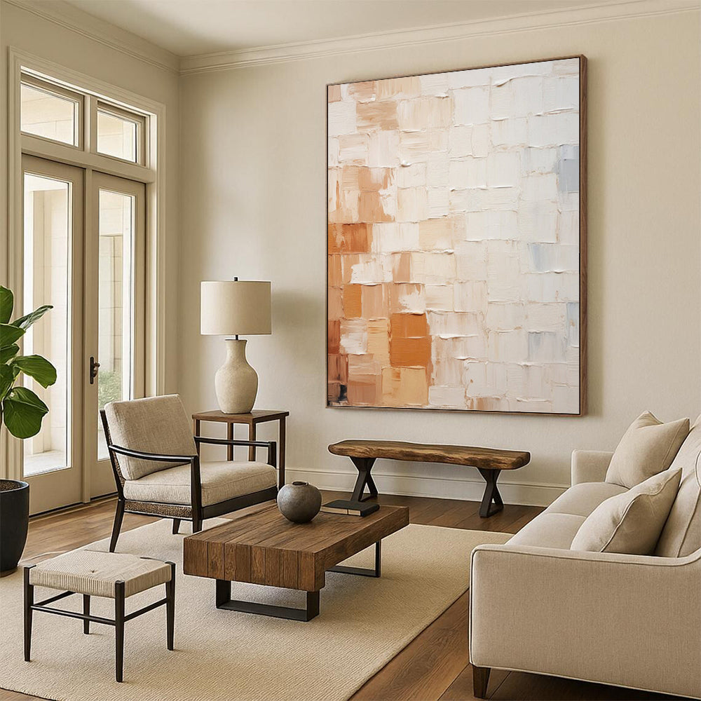 Soft Beige and Brown Patchwork - Abstract Painting On Canvas DKH1331