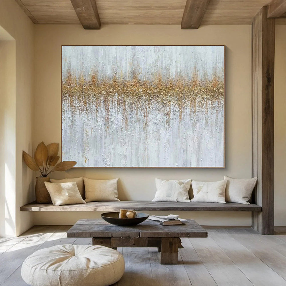 Textured Gold and White Abstract Painting On Canvas DKH302