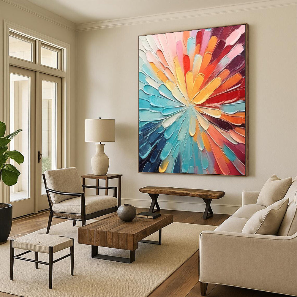“Rainbow Petal Burst” - Multicolor, Textured Floral Painting On Canvas DTP288
