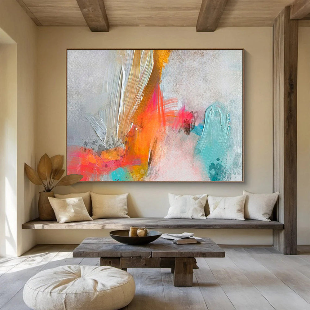 Textured Color Burst Gray Orange Pink Blue Textured Painting On Canvas DKH207