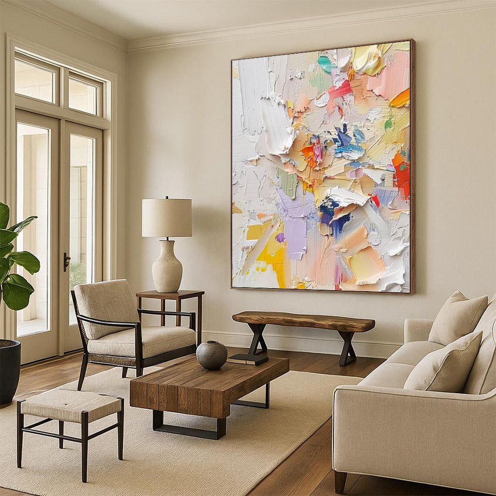 “Colorful Impasto Collage” - Multicolor Textured Painting On Canvas DKH0971