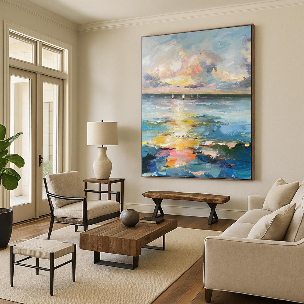 “Sailboats on a Colorful Sea: Impressionist Maritime Art” - Impasto Oil on Canvas CT1896