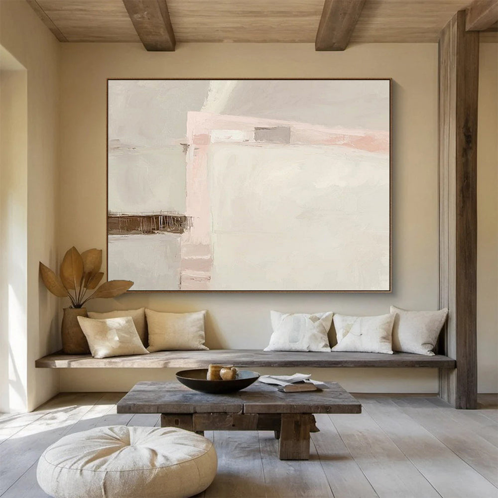 “Soft Pink - White Minimalist” Abstract Acrylic Painting On Canvas DKH432