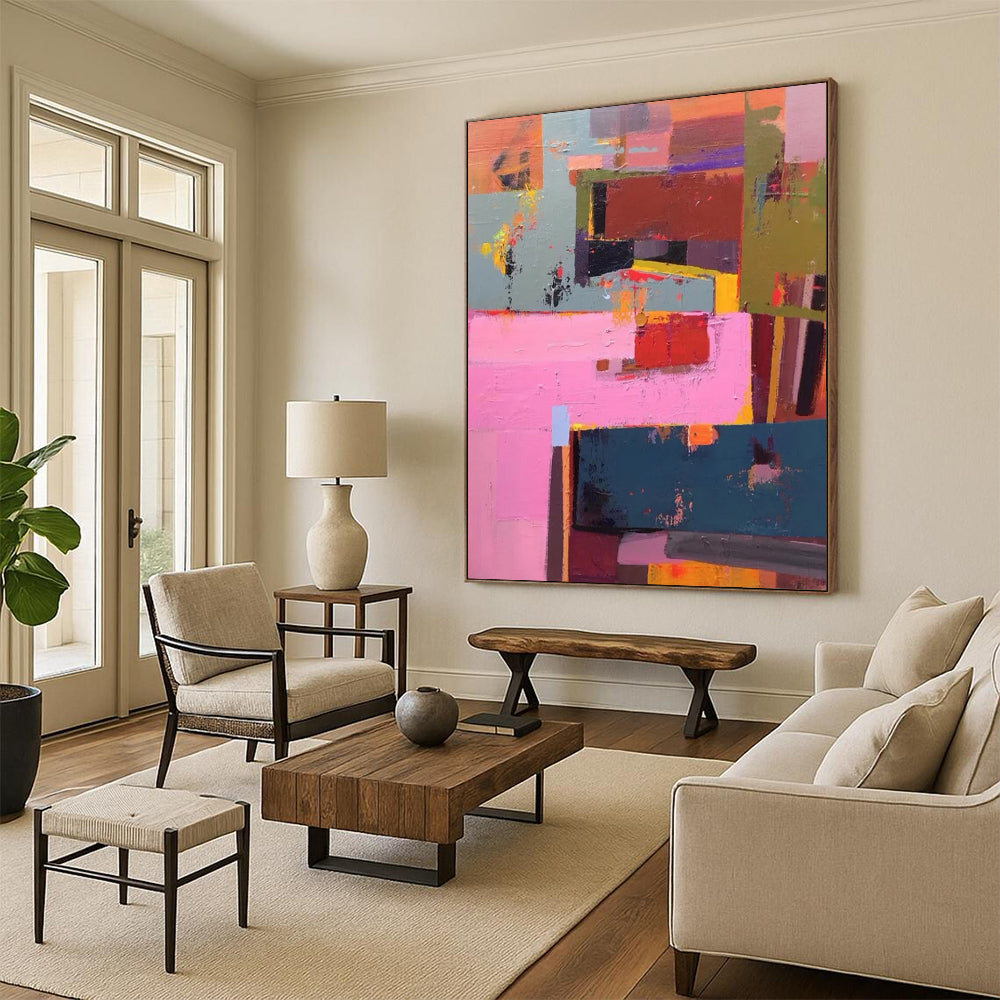 “Colorful Cubist Blocks” - Abstract Cubist - Style Painting On Canvas DTP032