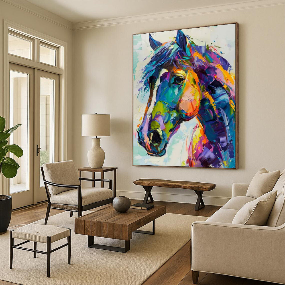 “Colorful Horse” - Multicolor Equine Portrait Painting On Canvas CT2239