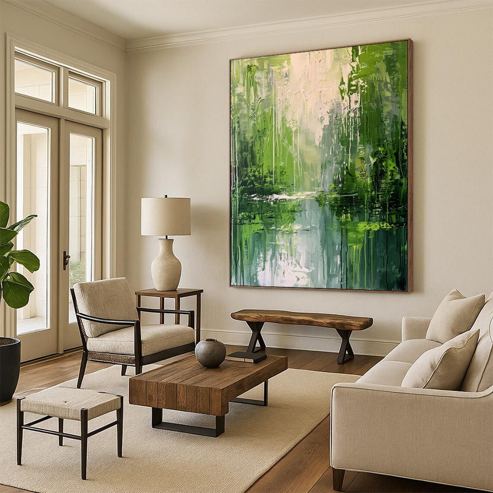 “Lush Green Forest Reflection” - Impressionist Landscape Painting On Canvas DTP002
