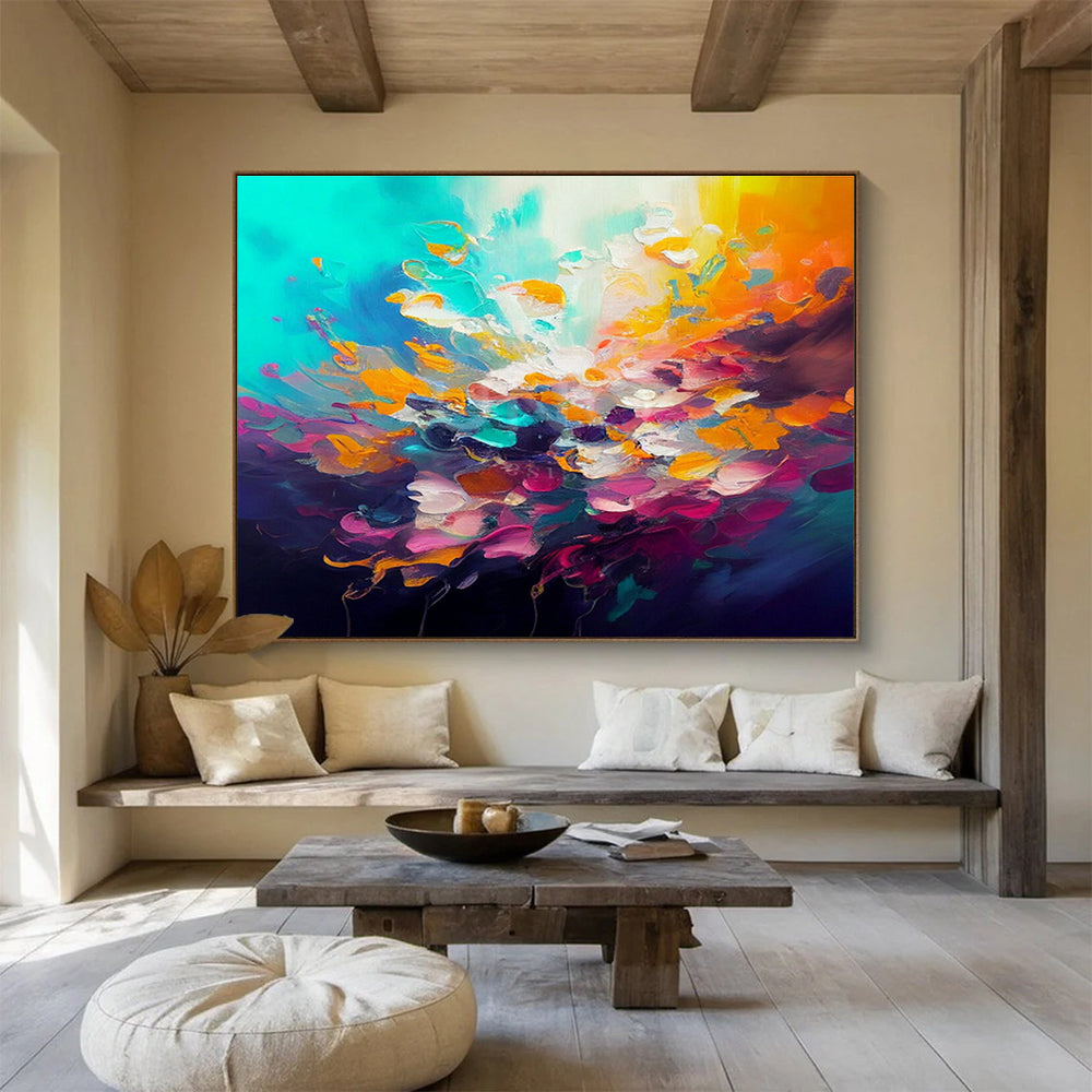 “Color Explosion: Rainbow Palette” Abstract Floral - Inspired Painting On Canvas DKH346
