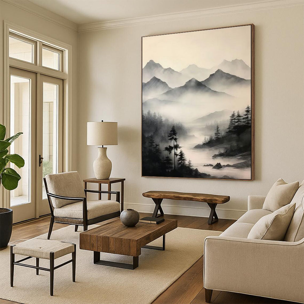 Ink Washed Mountains Gray White Traditional Chinese Landscape Painting CT1917