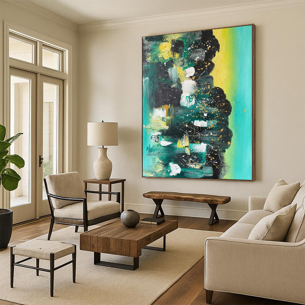 “Teal - Green Abstract Splatter” - Abstract Expressionist Painting On Canvas DTP038