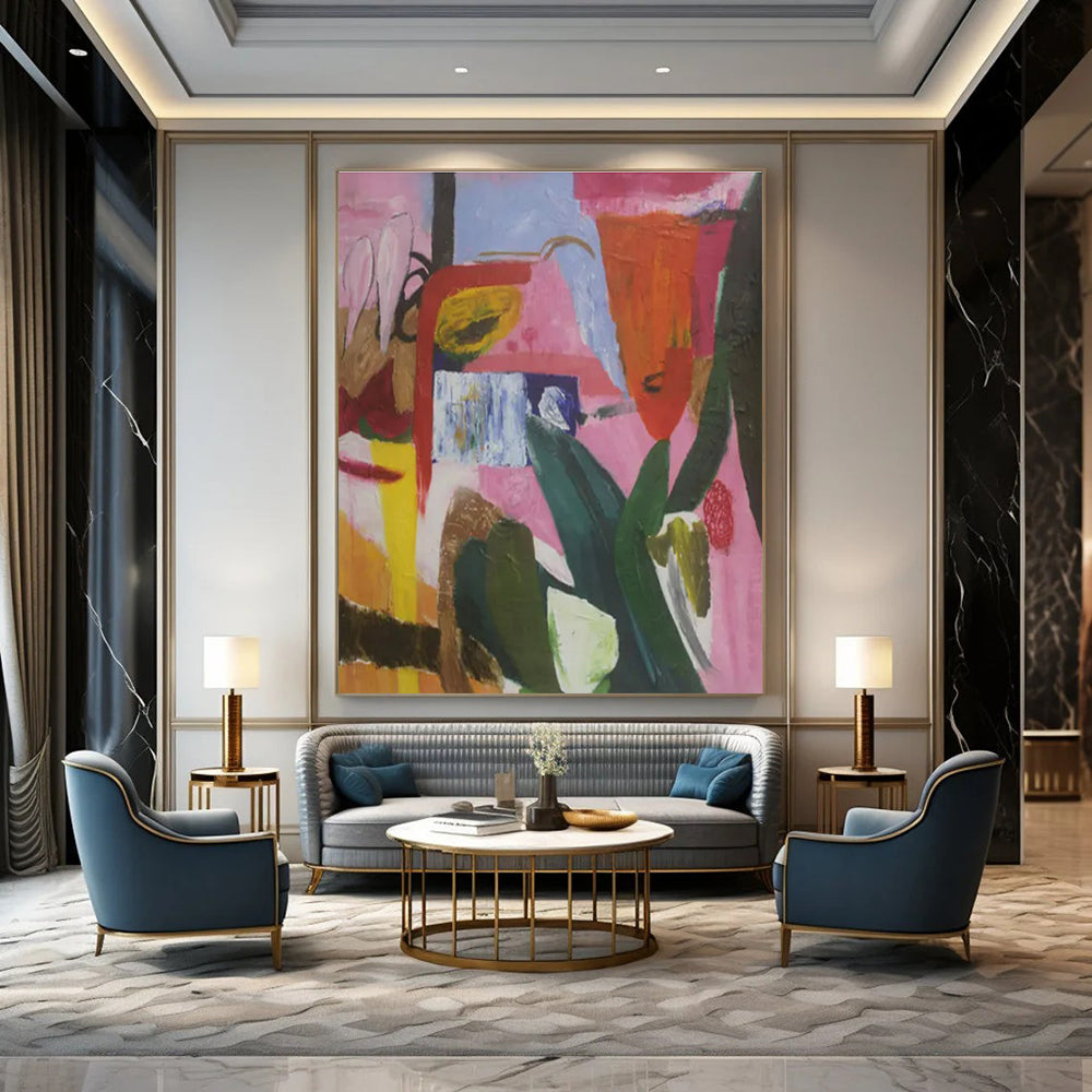 Pink - Purple - Orange Abstract Composition - Modern Abstract - Style Acrylic Painting CT1410