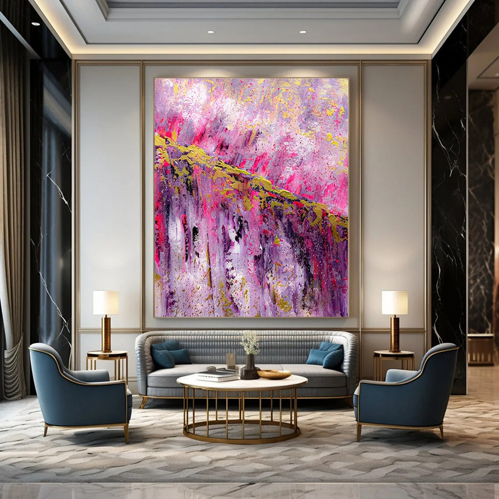 Pink - Purple Gold Cascade - Abstract Expressionist Oil Painting CT1237