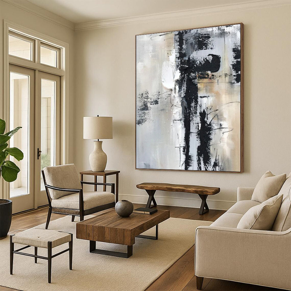 “Black - White - Gray Textured Chaos” ,Abstract Acrylic Painting CT0808