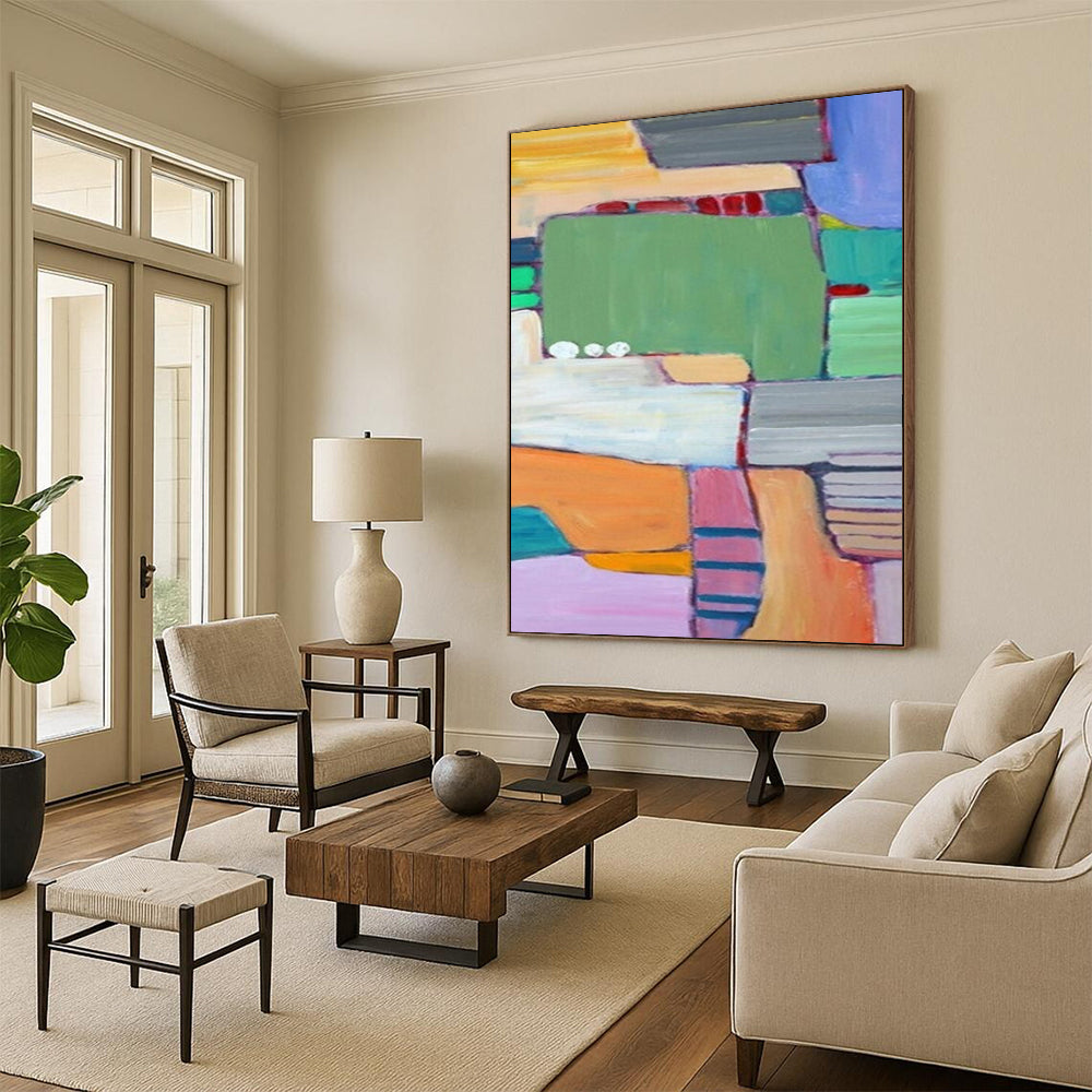 “Color - block Paradise - Green, Orange, Pink Geometric Abstraction” Painting On Canvas DTP262