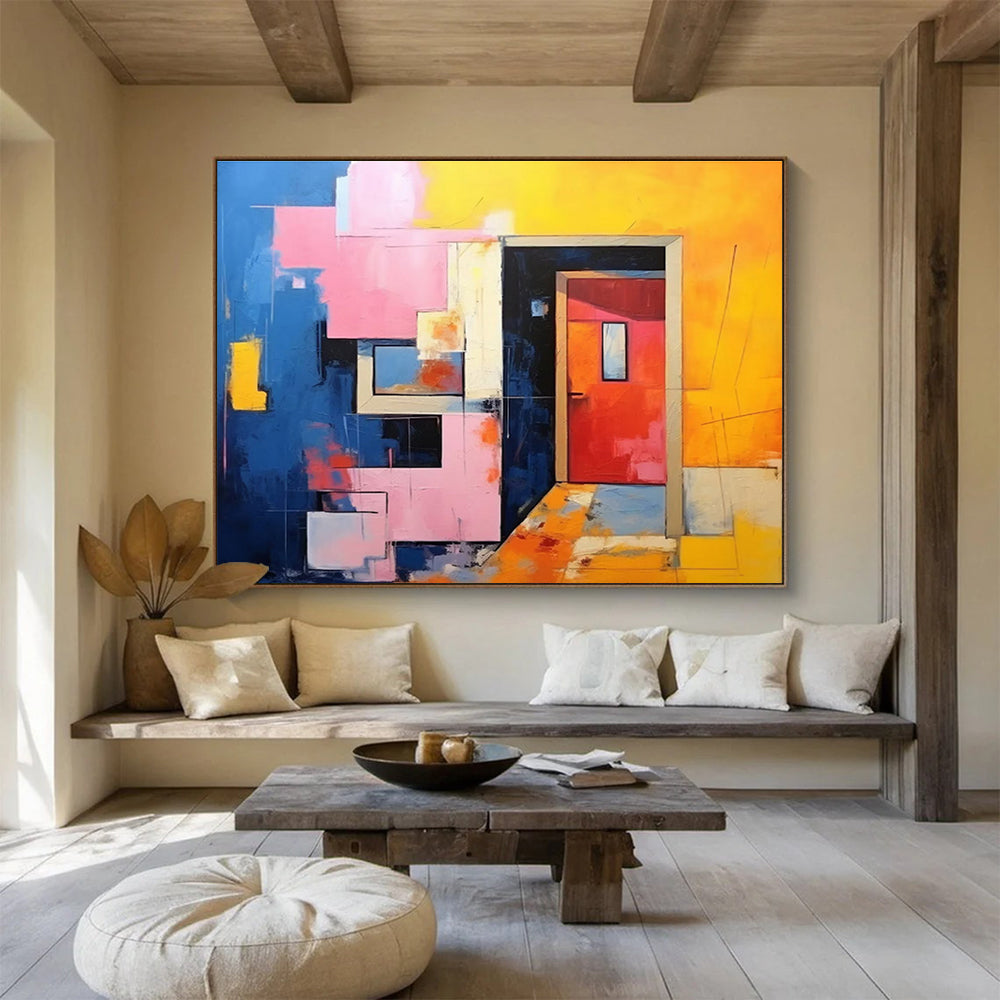 Abstract Architectural Interior - Abstract Interior Painting On Canvas DKH642