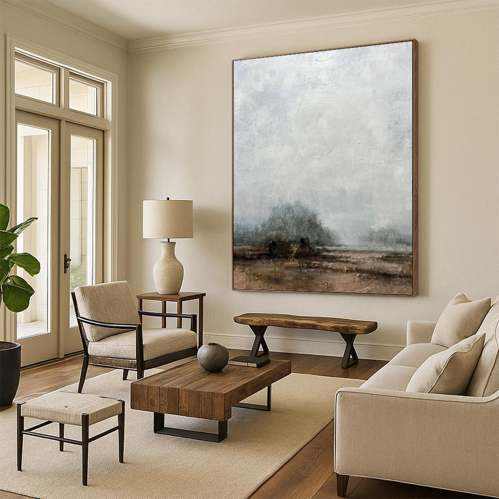 “Misty Horizons” - Gray & Brown Subtle Landscape Painting On Canvas DKH1510