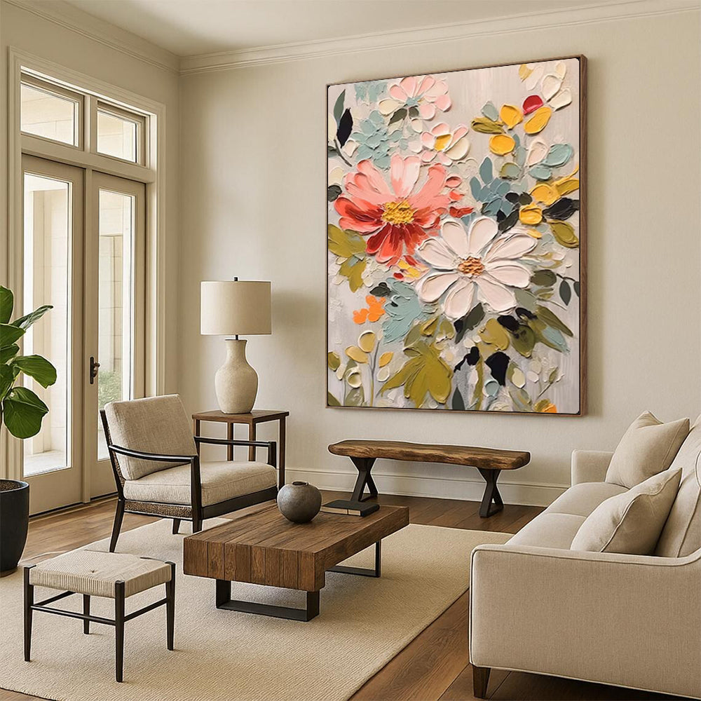 “Colorful Impasto Flower Medley” – Textured Floral Oil Painting On Canvas CT2128