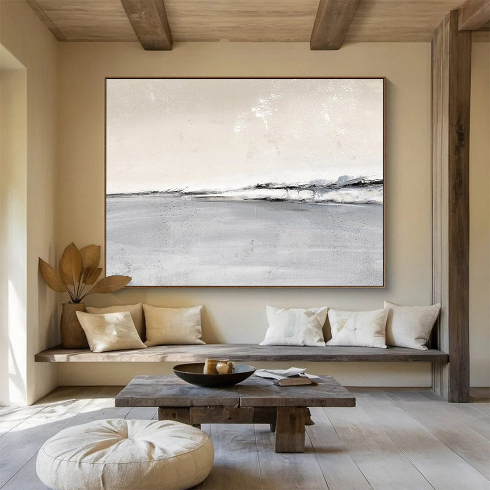 Monochromatic Coastal Abstract Minimalist Painting On Canvas DKH245