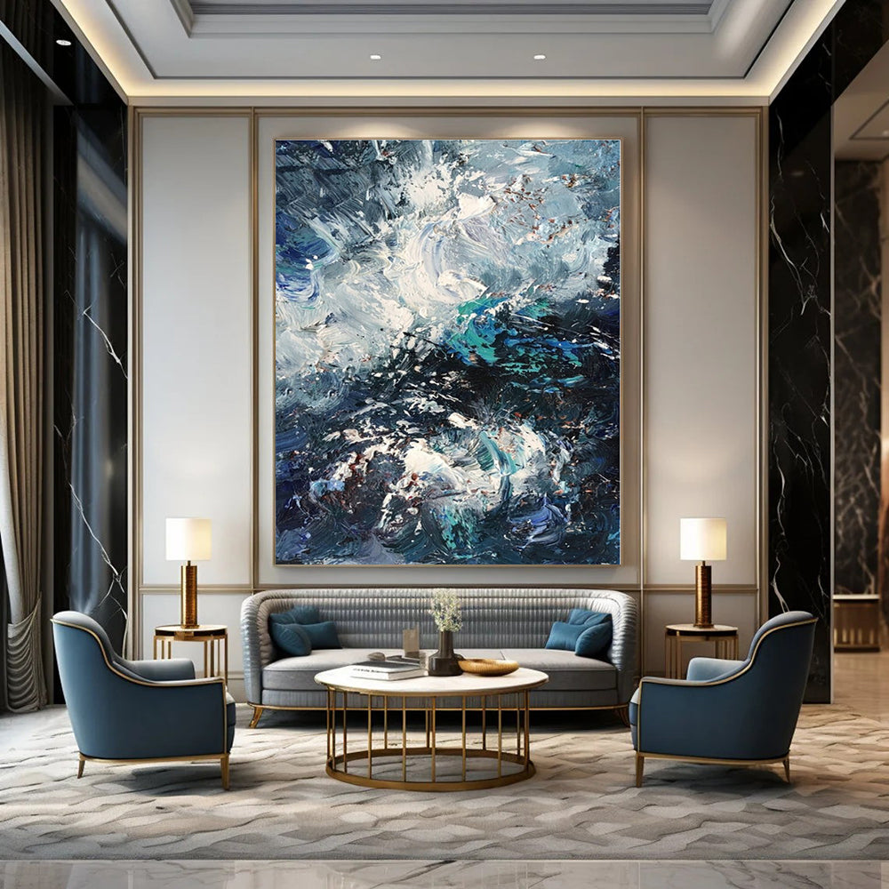 Dynamic Blue & White Textured Seascape - Impasto Seascape Acrylic On Canvas CT1351