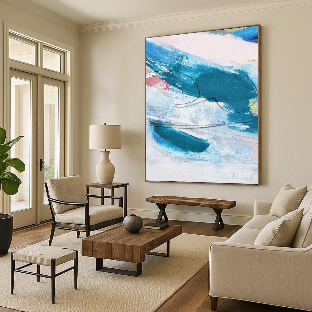 “Blue - Pink Abstract Strokes” - Abstract Expressionist Painting On Canvas DTP151