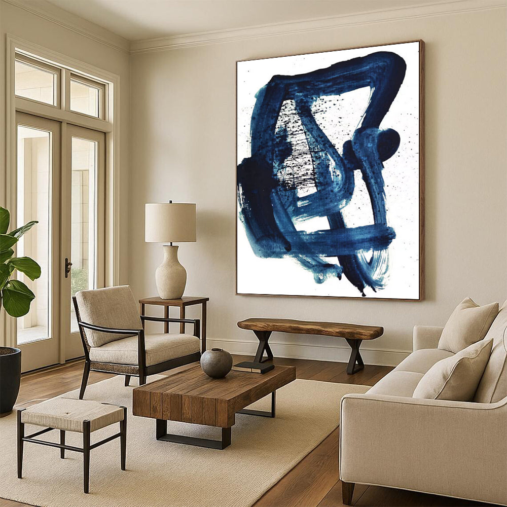 “Indigo Abstract Gestures” - Abstract Expressionist Painting On Canvas DTP161