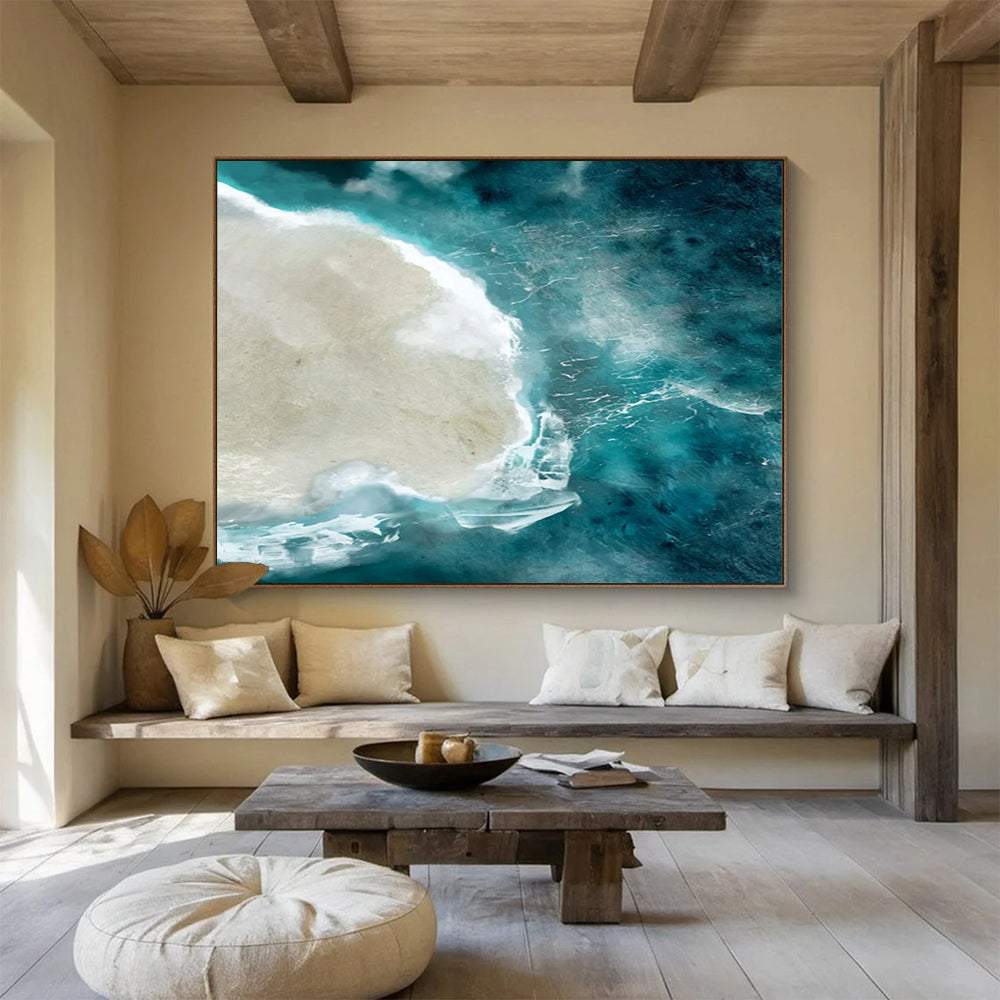 “Aerial Blue Ocean and Island” Photorealistic - inspired Oil Painting On Canvas DLZ125
