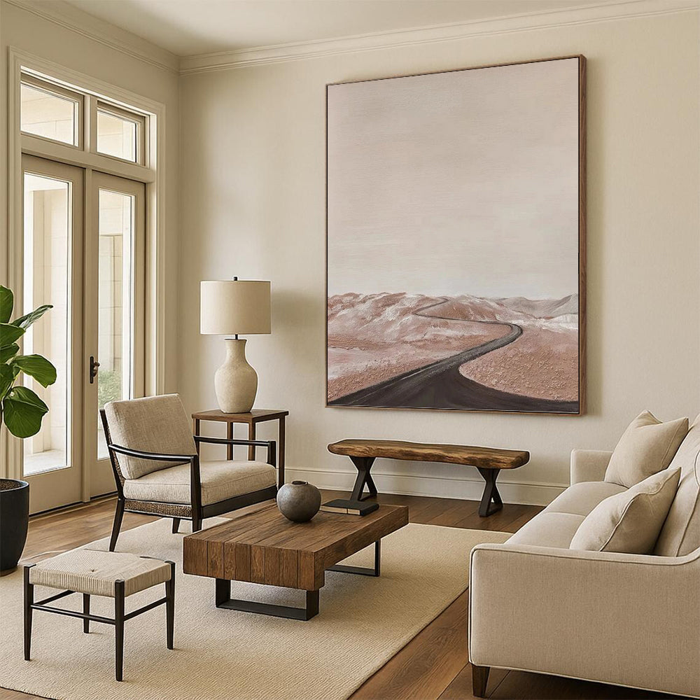 “Minimalist Desert Road Landscape” - Serene Landscape Painting On Canvas DKH1123