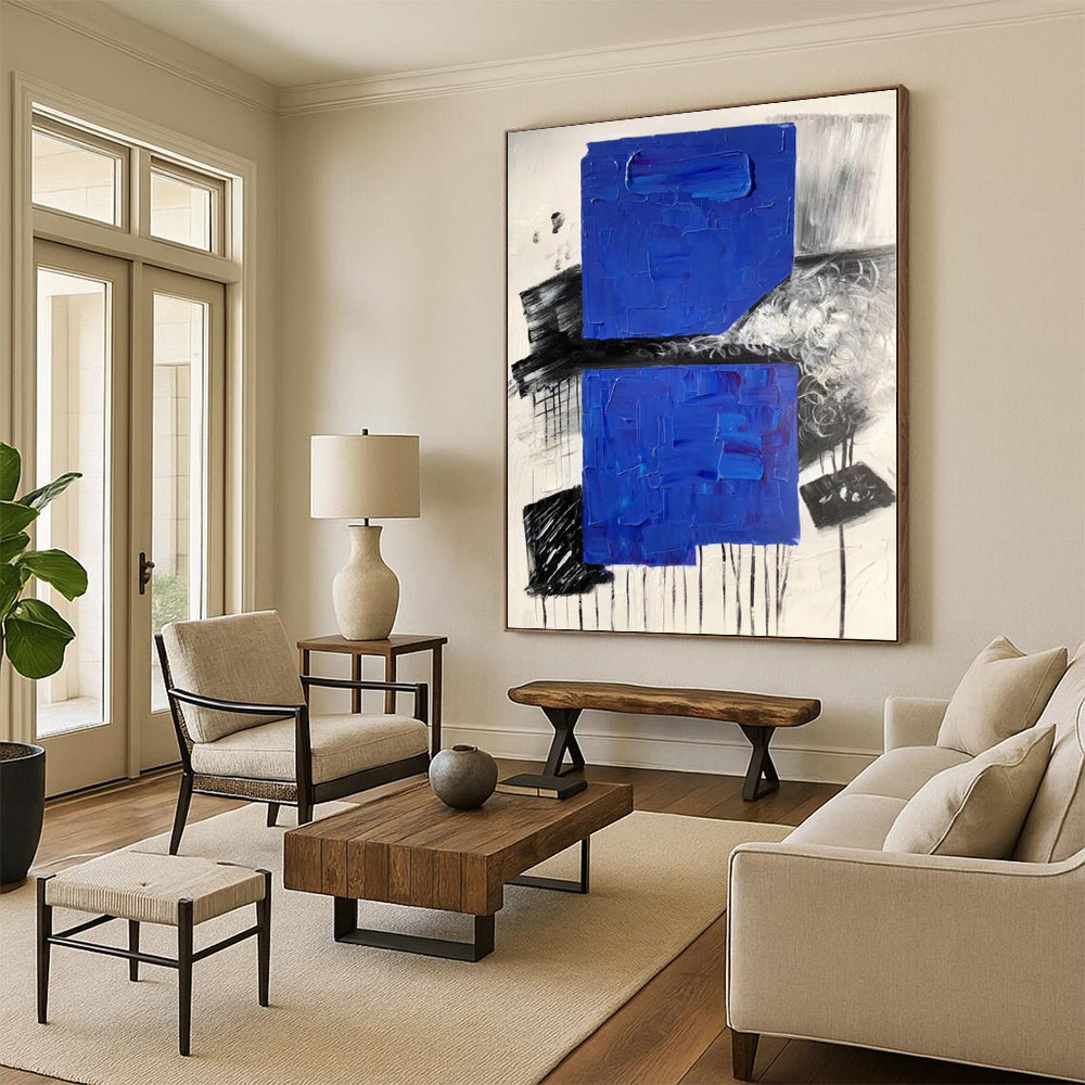 “Textured Blue Squares” Abstract Acrylic Art CT0330