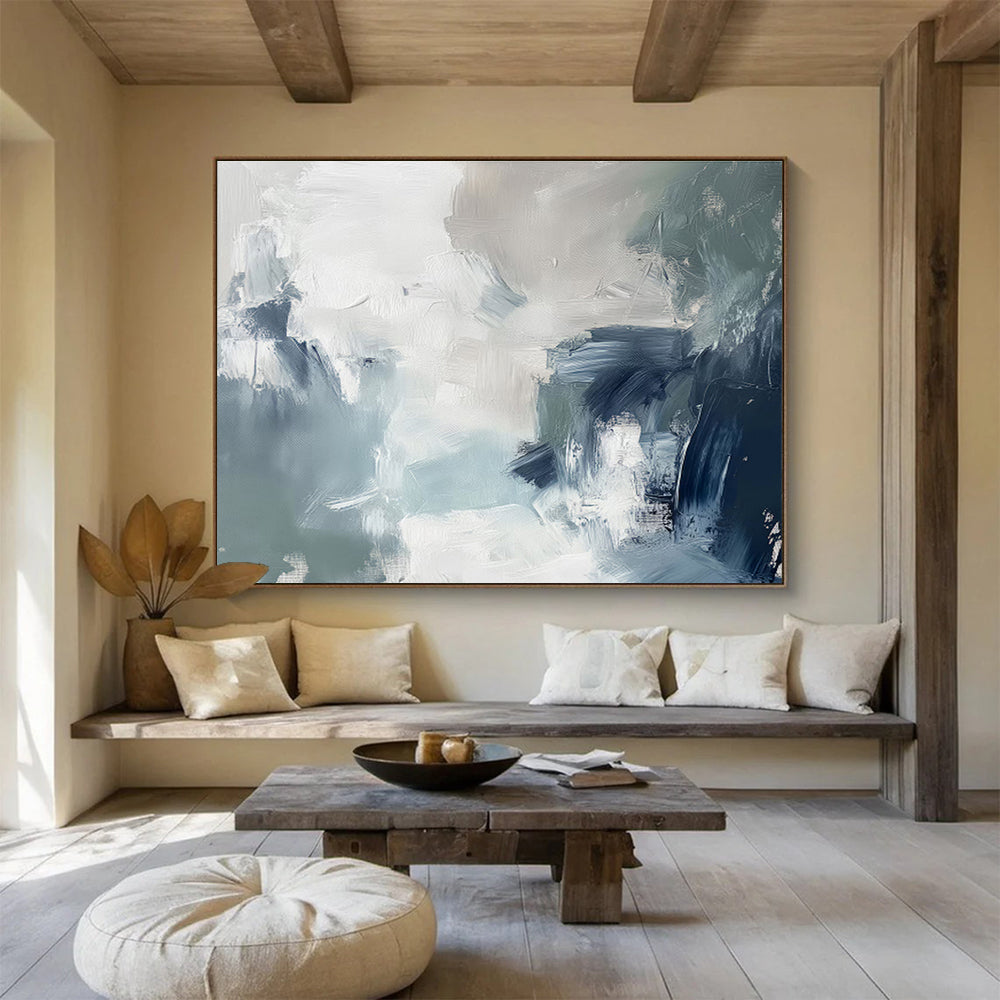 Cool Tones Fusion Blue Gray Abstract Layers Painting On Canvas DKH236