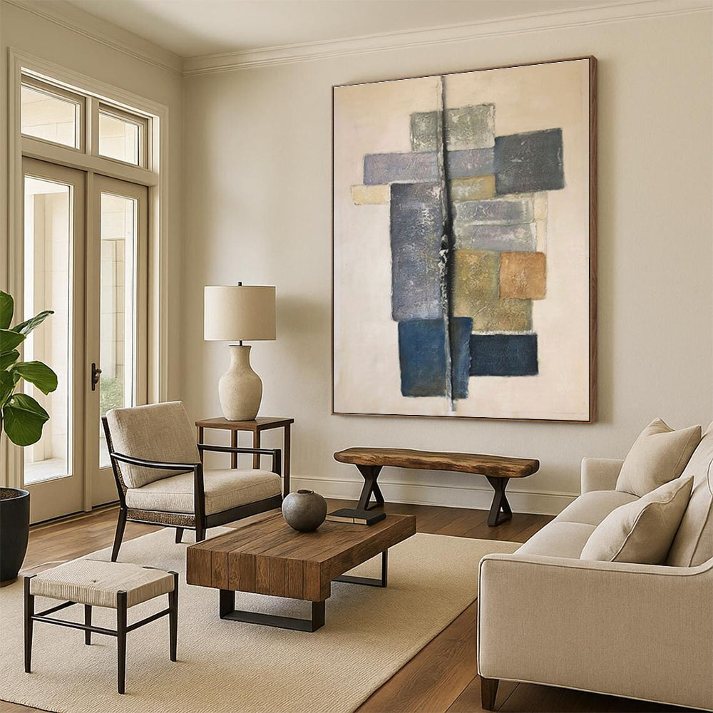 Subtle Color - Blocked Columns, “Quiet Stacks” - Minimalist Abstract Mixed - Media Painting CT0728