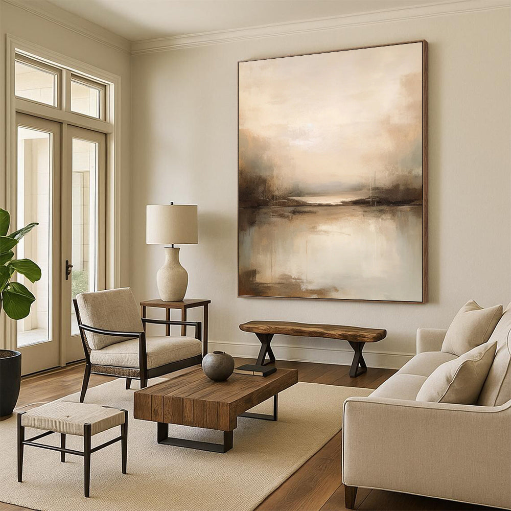 Serene River Reflections - Abstract Landscape Painting On Canvas DKH1253