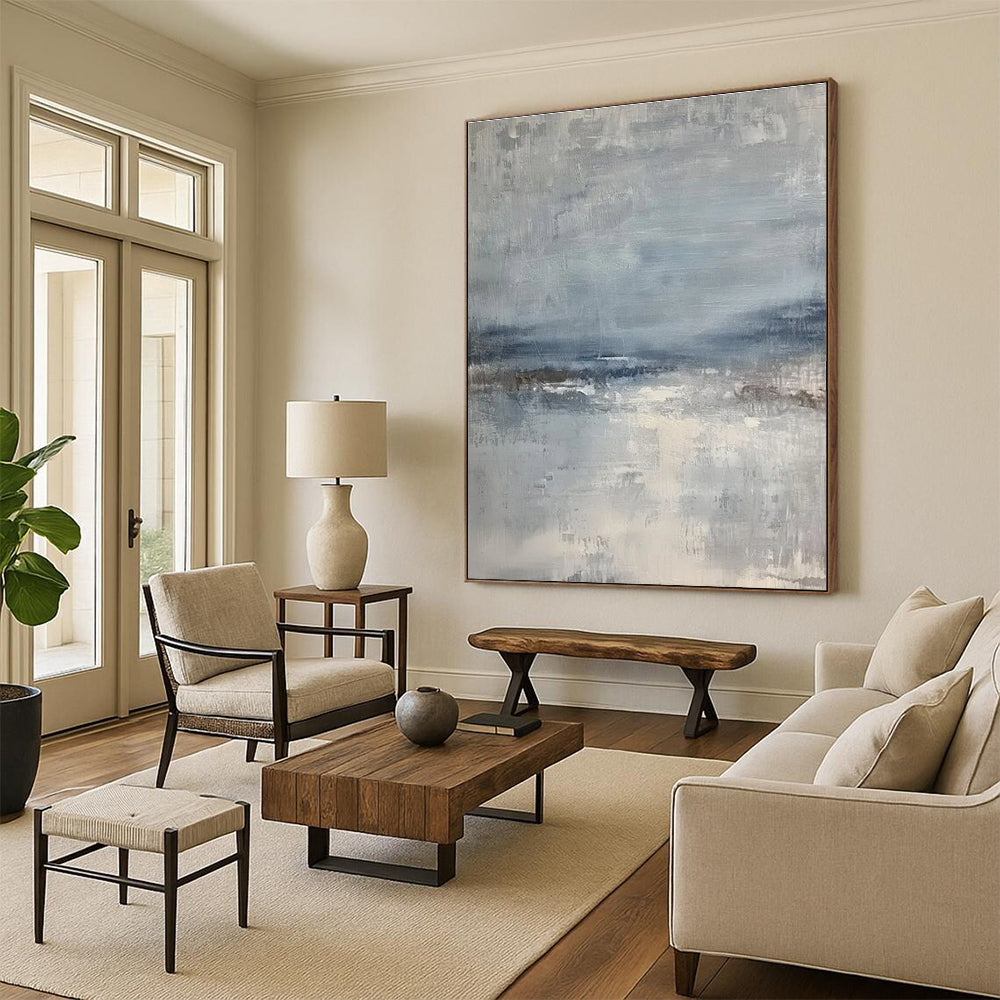 “Gray - Blue Abstract Horizon” ,Abstract Acrylic Painting CT0860