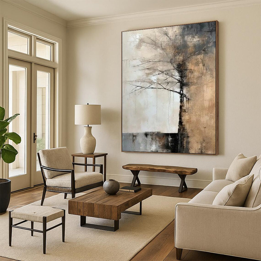 “Abstract Tree in Browns and Grays” - Post - Impressionist Oil Art CT1929