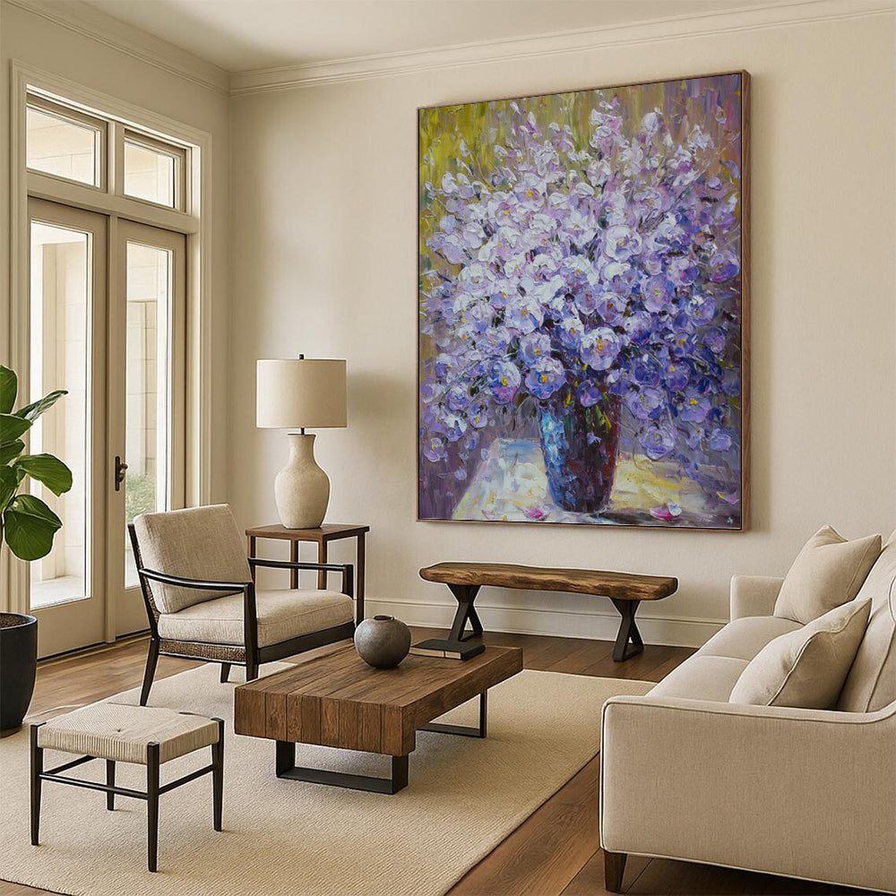 Lilac and Purple Floral Bouquet - Impressionistic Flower Painting On Canvas DKH1346