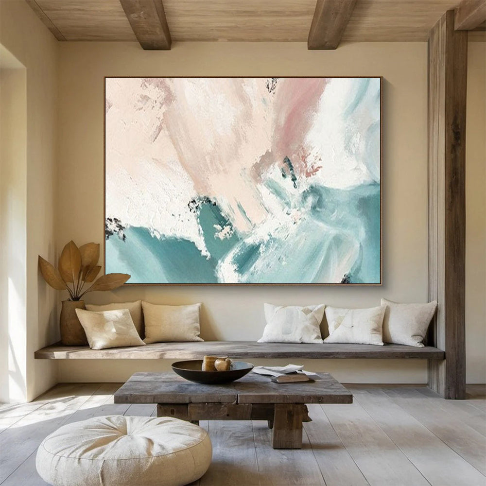 Blush and Teal Abstract - Minimalist Abstract Painting On Canvas DLZ182