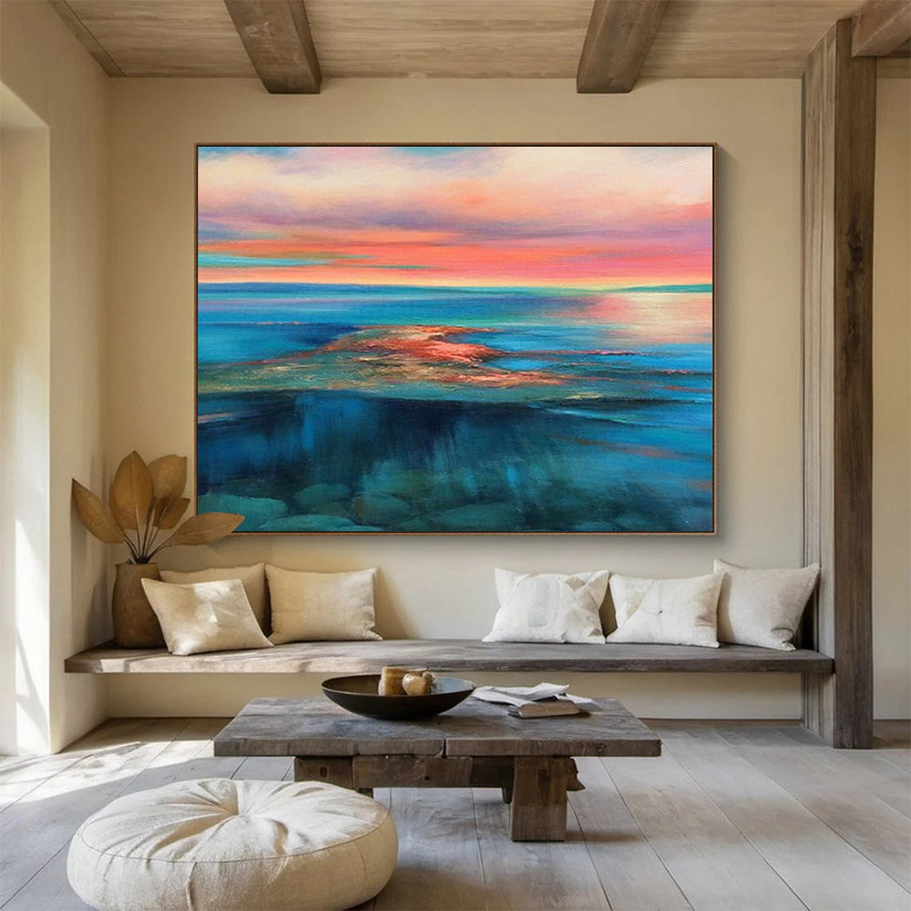 “Colorful, Vibrant Sunset Sea ‘Rainbow Horizon’” - Expressionist Seascape Painting On Canvas DLZ024