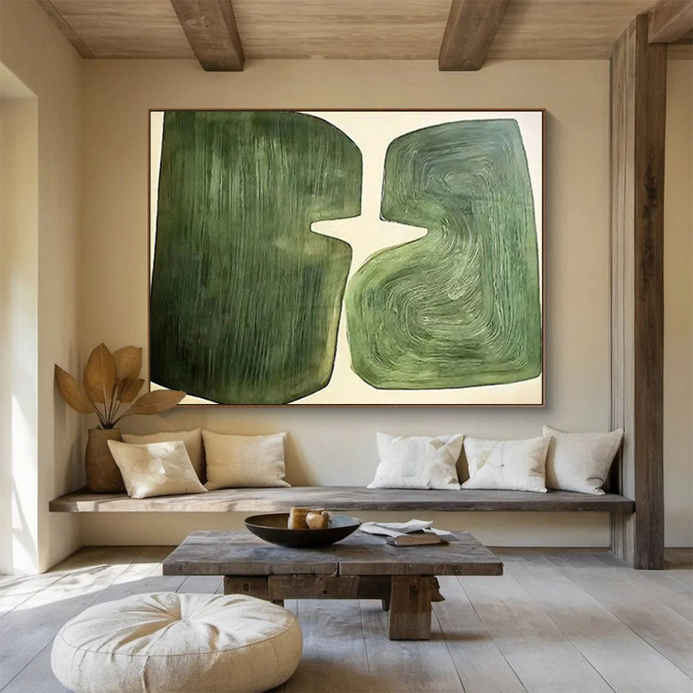 “Green Symbiotic Forms” Abstract Minimalist Painting On Canvas DKH529