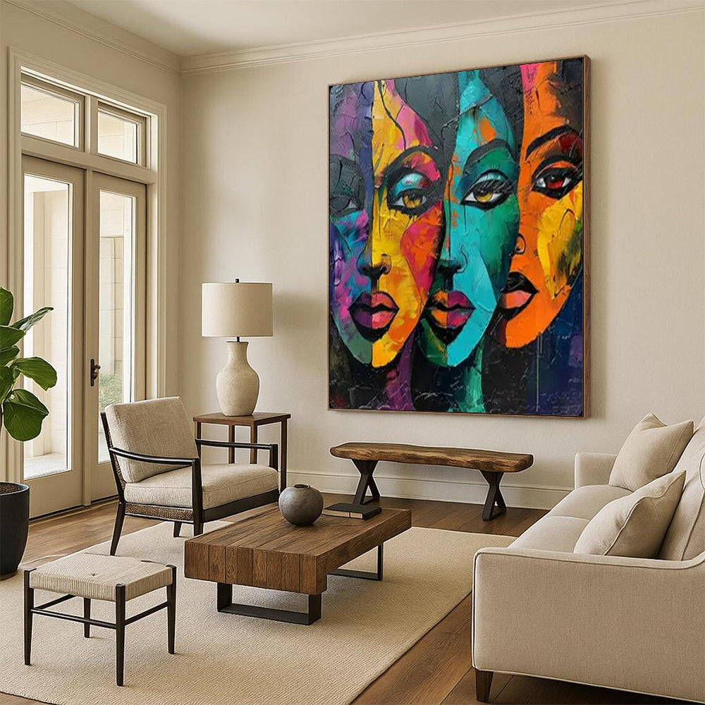 “Colorful Multi - Face Abstract Art” – Expressionistic Oil Painting On Canvas CT2161