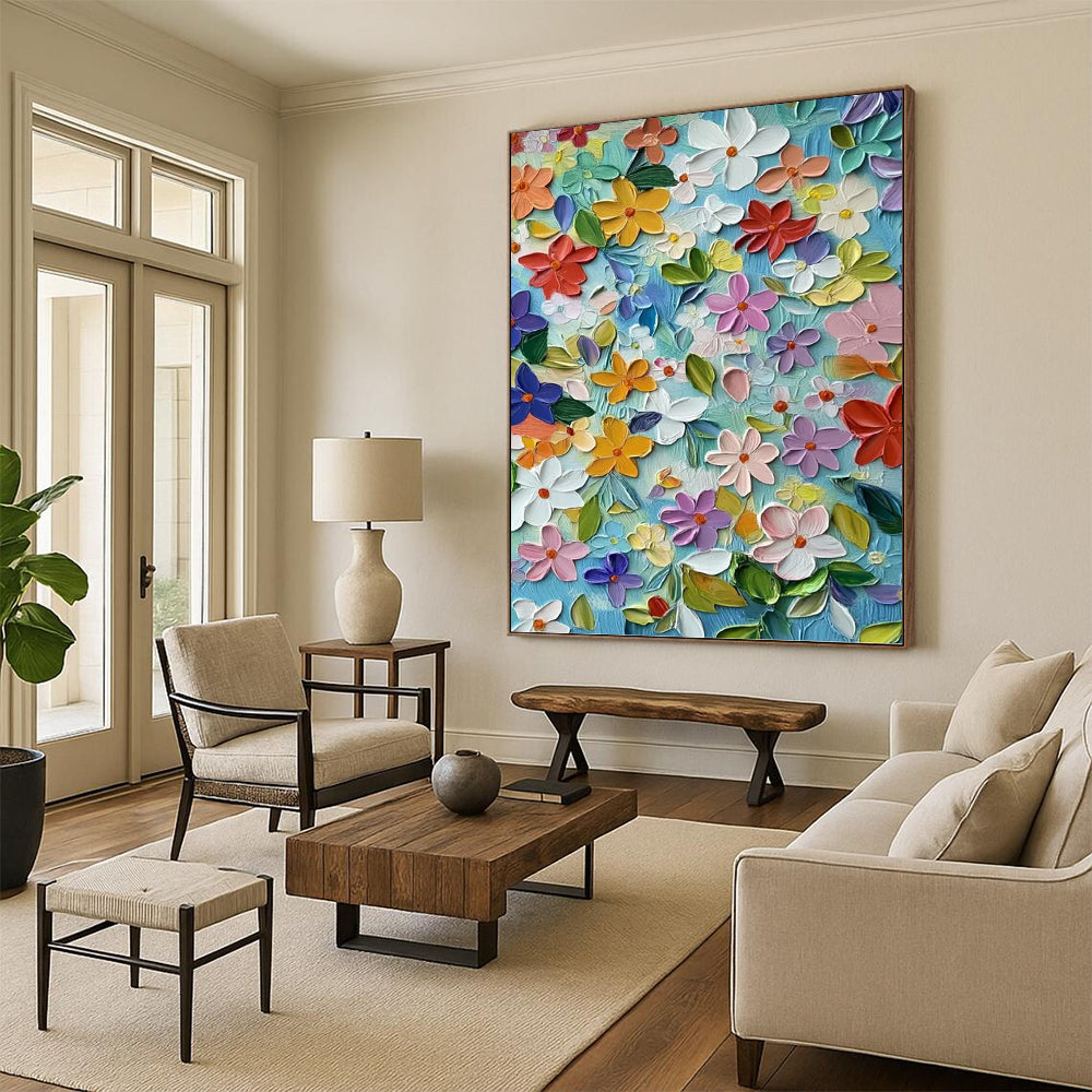 “3D Floral Burst” - Colorful 3D Flower Textured Painting On Canvas DKH1551