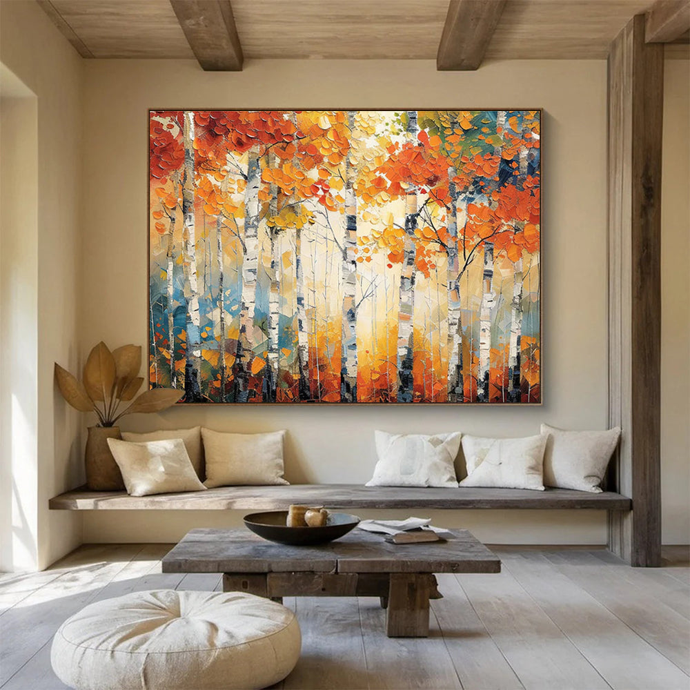 “Autumn Birch Forest” - Impasto Landscape Painting On Canvas DKH835