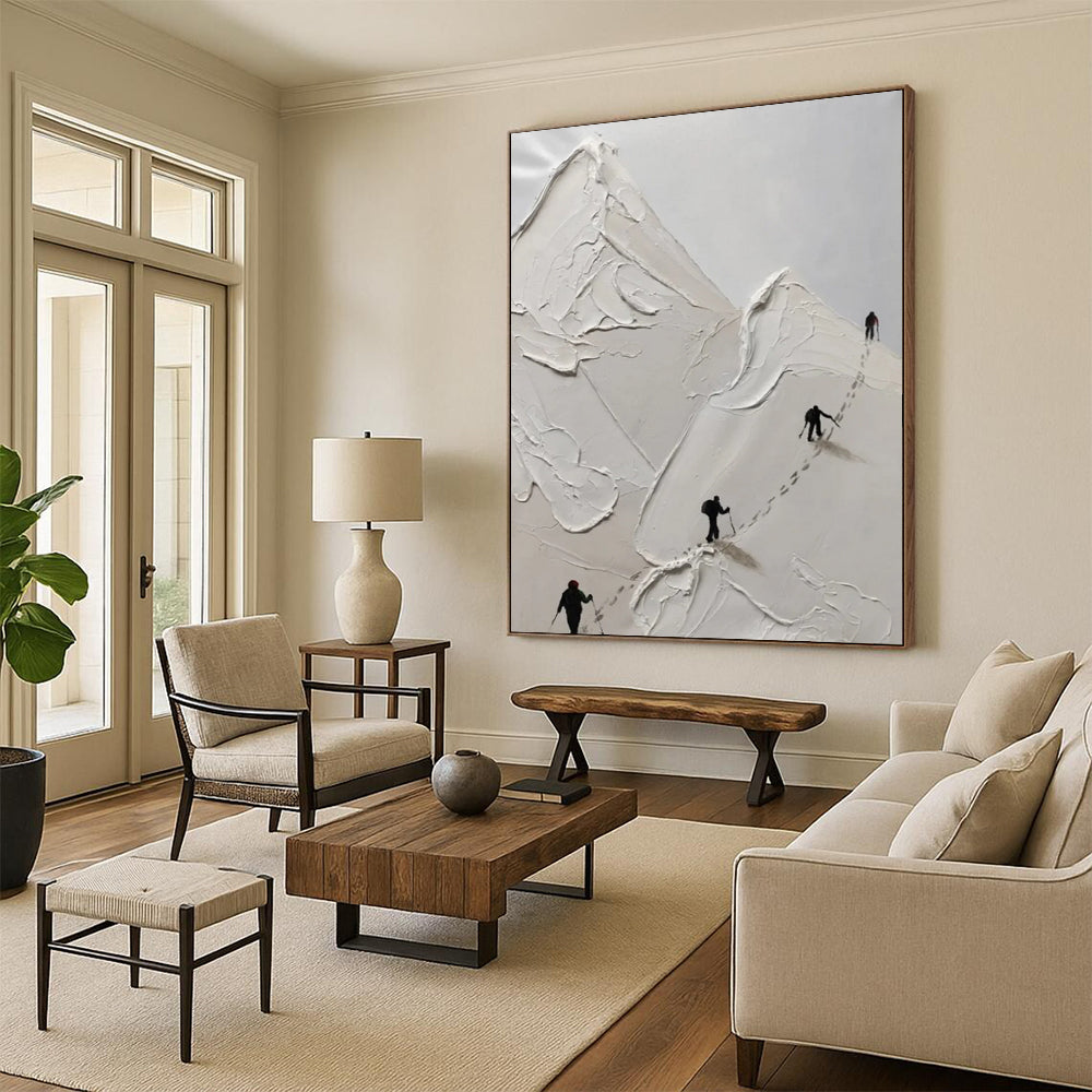 “White, Black Impasto Mountain ‘Climbing Journey’” - Textured Landscape Painting On Canvas DTP317