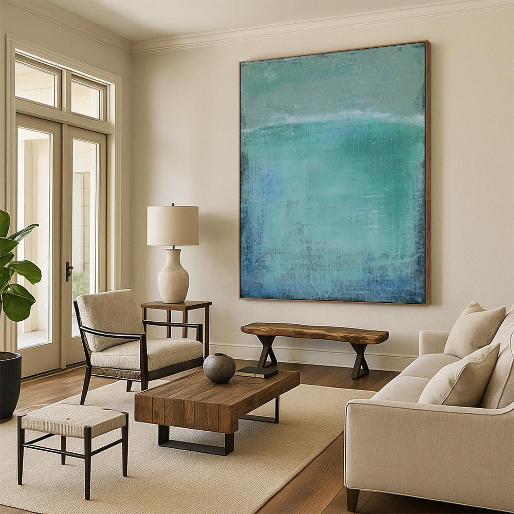 “Soft Green & Blue Textured Layers” - Abstract Painting On Canvas CT2320